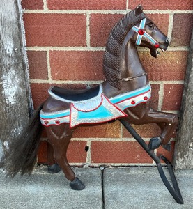 lot 236 image: Vintage Wood Carousal Horse With Real Horse Hair