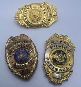 lot 198 image: Lot of 3 Vintage Law Enforcement Badges Faribault MN and Dodge Co. WI