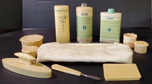 lot 167 image: Vintage Avon Powder Tins and Antique Celluloid Ivory 1900s Grooming Kit Pieces 11 PC Lot