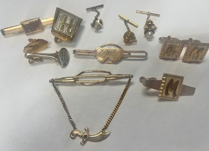 lot 210 image: 11 PC Lot Mens Ansel Tie Slides, Tie Clips, Cuff Links, Tie Pins