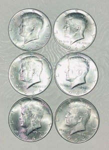 lot 155 image: Six 1964 Kennedy Half Dollars (LOT1)