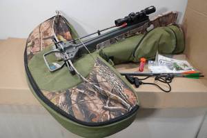 lot 2 image: Vortex Excalibur Recurve Crossbow with Scope, Case, and Bolts