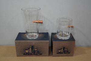 lot 127 image: 2 Matching Lucky Shot Pint and Whiskey Glasses with Embedded Bullets