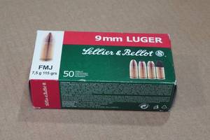 lot 158 image: 50 Sellier & Bellot 9mm Luger 115 Gr FMJ Ammo