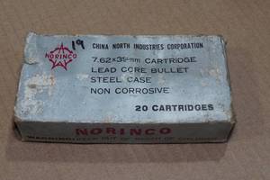 lot 162 image: 19 Norinco 7.62 x 39mm Lead Core FMJ Steel Case Ammo