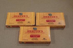 lot 176 image: 60 Herters .223 Rem 55 Gr FMJ and HP Steel Case Ammo