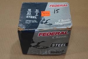 lot 191 image: 15 Federal Classic 10 Gauge 3-12 Magnum Steel T Shotshells