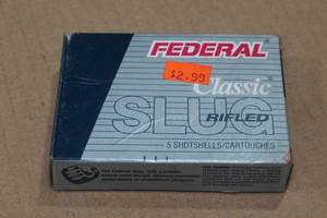 lot 193 image: 5 Federal Classic 20 Gauge 2-34 Rifled HP Slugs