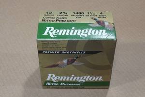 lot 209 image: 25 Remington Nitro Pheasant 12 Gauge 2-34 4 Shot Shotshells