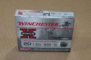 lot 213 image: 5 Winchester Super-X 20 Gauge 2-34 Rifled HP Slugs