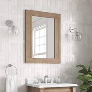 Home Decorators Collection Aberdeen 24 in. W x 32 in. H Rectangular Framed Wall Mount Bathroom Vanity Mirror in Antique Oak Customer Returns See Pictures