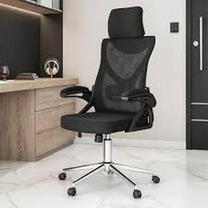 TECHNI MOBILI Mesh Lumbar Support and Adjustable Headrest Ergonomic Office Chair in Black with Flip-Up Arms   Customer Returns See Pictures