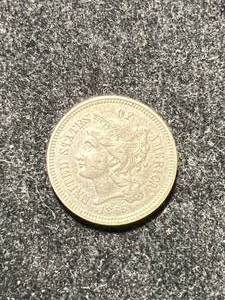1865 US 3 CENT NICKEL AU