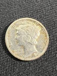 1919 US MERCURY DIME XF obverse counter stamped