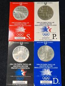 GROUP OF 4 US 1984 OLYMPIC SILVER DOLLARS BU