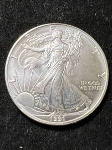 1991 AMERICAN SILVER EAGLE 1 TROY OZ .999 FINE SILVER