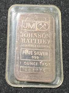 1 TROY OZ .999 FINE SILVER JOHNSON MATTHEY BAR
