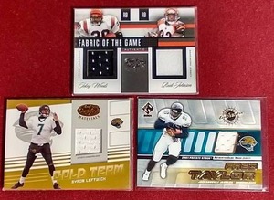lot 10 image: (3) Game Worn Jersey Football Cards - (2) #d