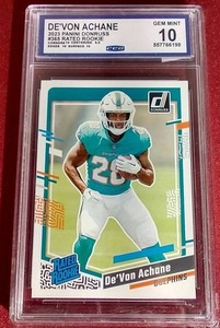lot 44 image: 2023 Donruss DeVon Achane Rookie Card - CCG 10