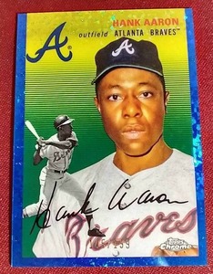 lot 53 image: 2023 Topps Chrome Blue Mini-Diamond Hank Aaron Refractor Card - #d199