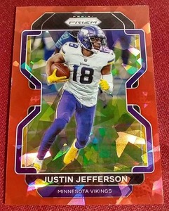 lot 77 image: 2021 Prizm Justin Jefferson Red Cracked Ice Card