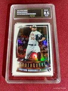 lot 85 image: 2023 Topps Chrome Grayson Rodriguez Rookie Card - GMA 8.5