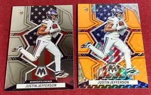 lot 133 image: (2) Mosaic Justin Jefferson American Pride Cards - Base & Orange Mosaic