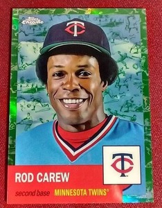 lot 142 image: 2022 Topps Chrome Rod Carew Toile WhiteGreen Refractor - #d99