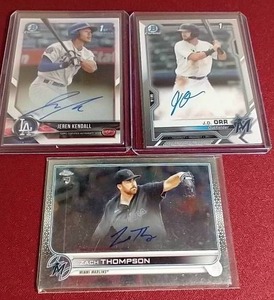 lot 174 image: (3) Autographed Baseball Cards - 1st Bowman & Rookies