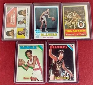 lot 199 image: (5) Vintage NBA Cards - All HOFers & Stars
