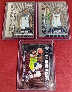 lot 224 image: (3) Anthony Edwards Cards - Nice Silver Prizm