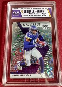 lot 225 image: 2020 Mosaic Justin Jefferson No Huddle Silver Rookie Card - HGA 9.5