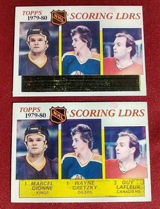 lot 230 image: (2) 1980-81 Topps Wayne Gretzky Leaders Cards - 2nd Year