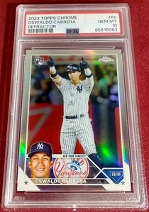 lot 236 image: 2023 Topps Chrome Oswaldo Cabrera Rookie Refractor Card - PSA 10
