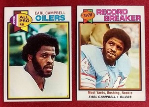 lot 239 image: (2) 1979 Topps Earl Campbell Rookie Cards - True RC & Record Breaker