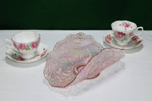 lot 8 image: Collectible Depression GlassImperial Glass Iridescent Banana Bowl By Lenox, Fine China England