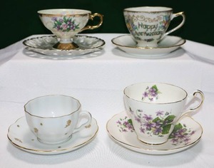 lot 29 image: Collectible Cup Saucer SetsRegency English Bone China, Arabia Finland 12, Happy Anniversary, A-L Creations Japan