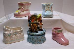 lot 32 image: Vintage Baby Planter Gifts Porcelain Figures...