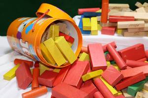 lot 54 image: Vintage Wooden Building Blocks, Jenga Tub and Then Some