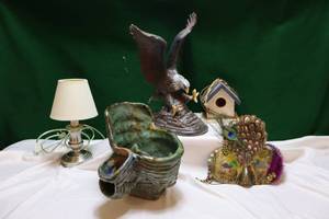 lot 51 image: Home DeCorVintage Ceramics 1989 Eagle, Clay Tiered Utensil Holder, Night Light Etc