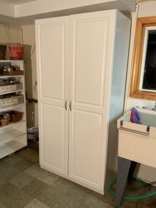 lot 137 image: White Veneer Particle Board Storage Cabinet