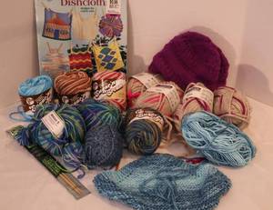 lot 172 image: Knitting Crocheting Bulk YarnSchachenmayr Original Lova, Sugar & Cream Lily, Knit Hat, Project Started