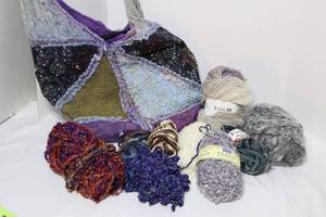 lot 175 image: Knitting Crocheting Bulk YarnMixed Fibers and Funky Fabric Bag