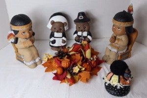 lot 199 image: Home DeCorFall Autumn Thanksgiving Vintage Ceramics Indian Pilgrims and Friends