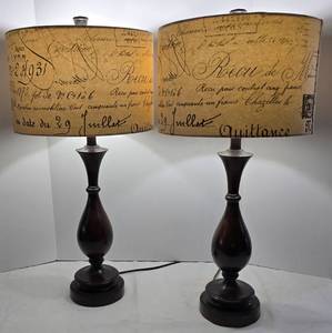 lot 31 image: Pair of Modern Wooden Table Lamps