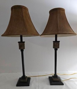 lot 49 image: Pair of Lamps with Granite Accents