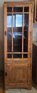 lot 21 image: Tall Mission Style Oak Glass Front Cabinet