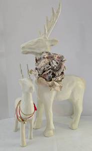 lot 121 image: Pair of White Holiday Reindeer