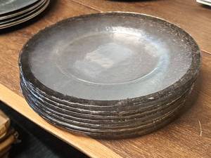 lot 938 image: Lot of (7) Silver Collection 11 Hand Decorated Glass with Silver Folio Decorative Plates