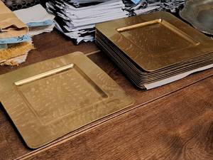 lot 1007 image: Lot of (12) 12 Plastic Square Chargers Gold Finish by Threshold